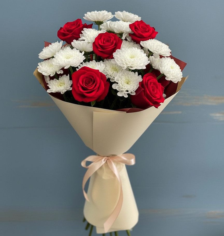 Букет цветов из: Розы и Хризантемы в Ильинской