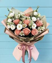 Букет цветов из:  Розы, Альстромерии и Лизиантусы в Ильинской