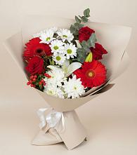 Букет цветов из:  Розы, Хризантемы, Герберы и Лилии в Ильинской