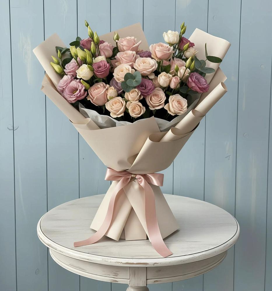 Букет цветов из: Розы и Лизиантусы в Ильинской