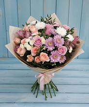 Букет цветов из:  Хризантемы, Розы и Альстромерии в Ильинской