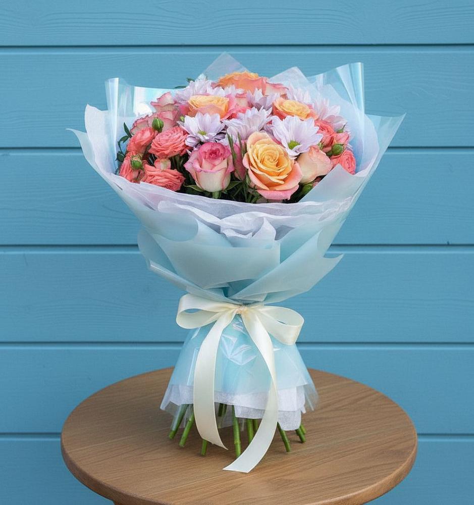 Букет цветов из: Хризантемы и Розы в Ильинской