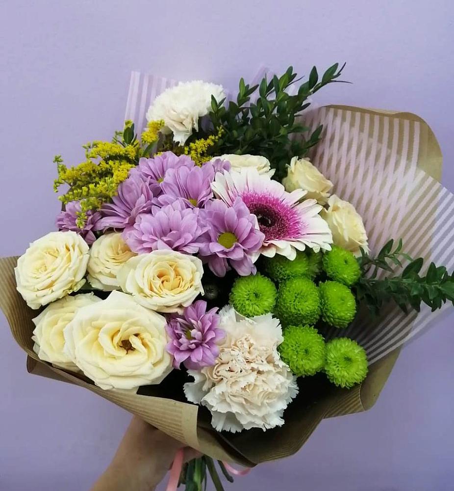 Букет цветов из: Хризантемы, Розы, Гвоздики и Герберы в Ильинской