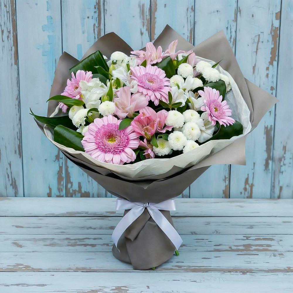 Букет цветов из: Герберы, Альстромерии и Хризантемы в Ильинской