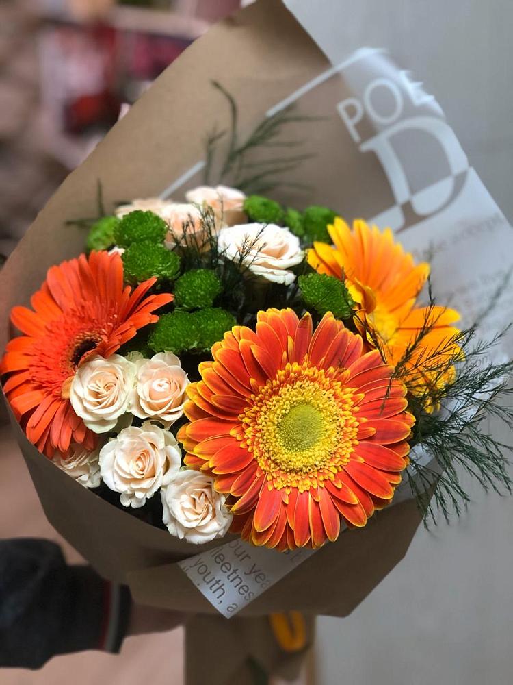 Букет цветов из: Герберы, Хризантемы и Розы в Ильинской